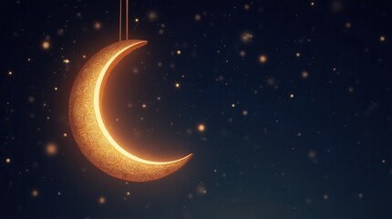 Fototapeta premium Peaceful decorative crescent moon hanging in night sky