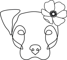 Dog with flower decorative face continuous line drawing. 