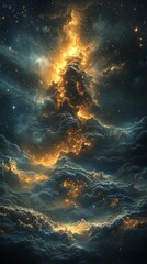Obraz premium Mystical Cosmic Landscape with Glowing Clouds and Stars