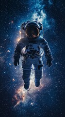 Fototapeta premium Astronaut Floating in Cosmic Space with Stars and Galaxies