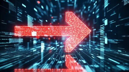 Digital Red Arrow Futuristic Direction in Technology and Data Progress, Surrounded by Vibrant Motion and Abstract Streams. - Powered by Adobe