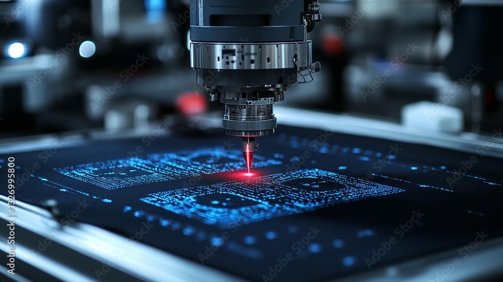Poster close-up of advanced laser engraving machine precisely etching intricate designs onto a dark surface