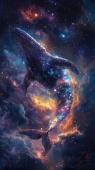 Obraz premium Cosmic Whale Swimming Through a Galaxy of Stars and Colors