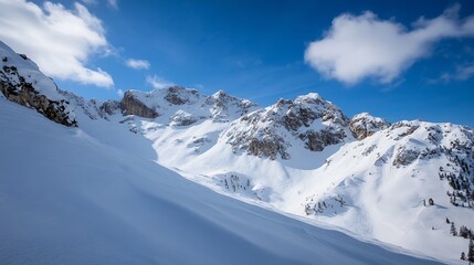 Majestic snowcapped mountains under clear blue sky highlighting winter's beauty : Generative AI