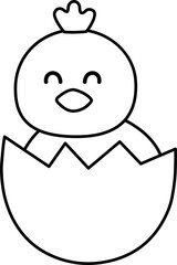 Easter chick hatching from its shell coloring page isolated.
Cute little chick sitting in the eggshell outline flat vector illustration.
Good for greeting card,craft and DIY.
Transparent background.