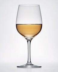 Elegant wine glass filled with golden wine against a bright white background perfect for celebration