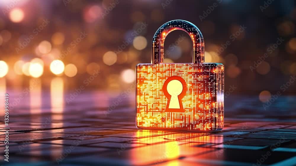 Poster digital padlock symbol of cybersecurity and data protection in modern technology, ensuring safety th