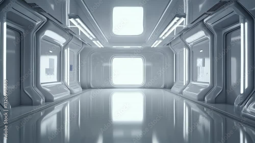 Poster futuristic empty hallway with bright lighting and sleek design in modern architecture
