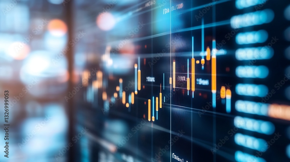 Fototapete insightful view of dynamic stock market charts illuminated by bright lights showcasing financial tre