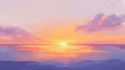 Fototapeta premium Serene sunset seascape with pastel hues in an expressive brushstroke style