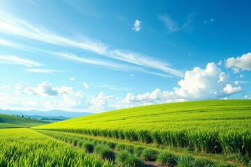 Obraz premium arafed field of green grass with a path in the middle