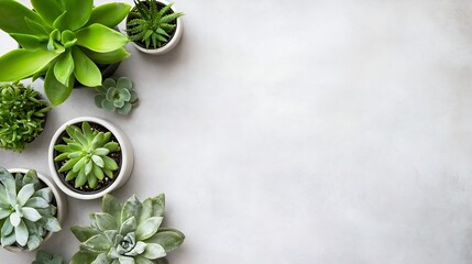 Various succulent plants arranged in pots on light background for home decor inspiration : Generative AI