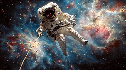 Fototapeta premium Astronaut spacewalk nebula background