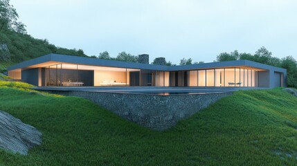 Fototapeta premium Modern Hillside Home with Infinity Pool: Architectural Design