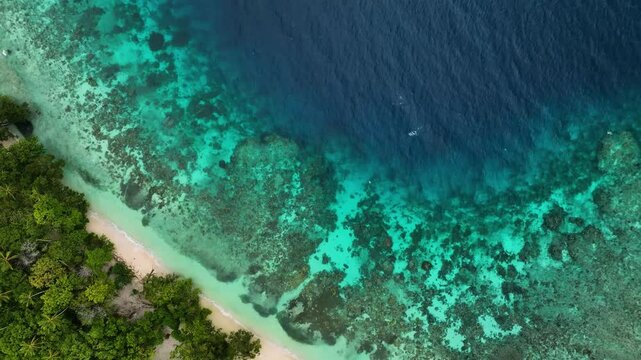 Aerial view of tropical reef and beautiful beach with clear turquoise water, Gizo, New Georgia Islands, Solomon Islands.