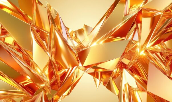 Abstract gold crystal shards on gold background, ideal for luxury design