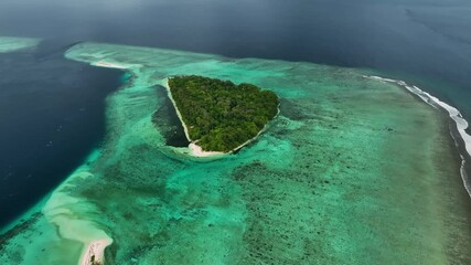 Aerial view of abstract blue tropical island with reef and pristine ocean, Gizo, New Georgia Islands, Solomon Islands.