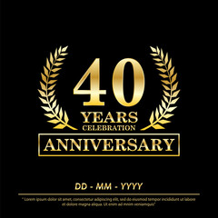 40th years anniversary celebration emblem. elegance golden anniversary logo isolated with laurel wreath awards on black background. vector illustration template design