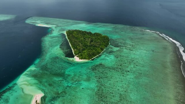 Aerial view of abstract blue tropical island with reef and pristine ocean, Gizo, New Georgia Islands, Solomon Islands.