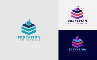 Education Logo - A Modern Vector Design with Books and an Apple, Symbolizing Knowledge and Learning