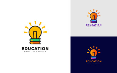 Education logo design with light bulb and books