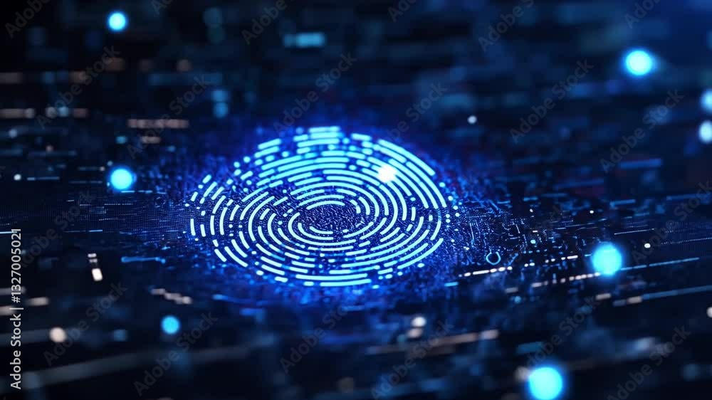 Aufkleber digital fingerprint technology abstract blue glowing lines and dots for enhanced security and innova