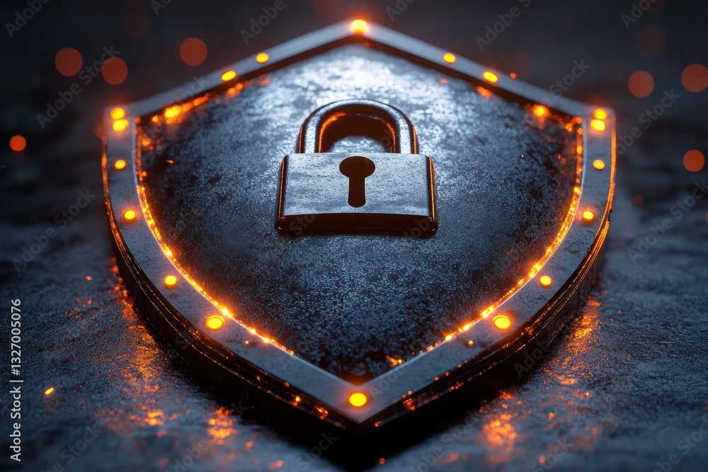 Poster digital shield icon with lock representing data security in a cyber environment