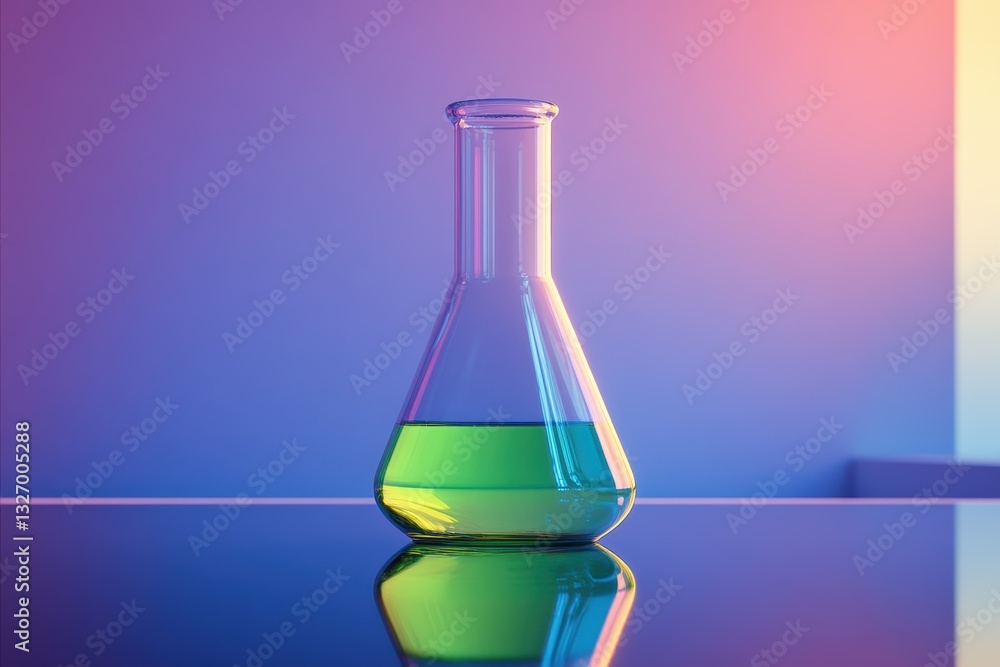 Aufkleber mysterious green liquid in an erlenmeyer flask illuminated by soft ambient light
