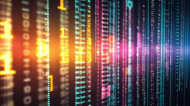 Futuristic Abstract Digital Data Visualization Colorful Glowing Binary Code and Technology Streams Representing Information Flow