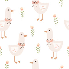 Goose Seamless pattern. Cute Goose pattern. Hand drawn vector pattern in flat style