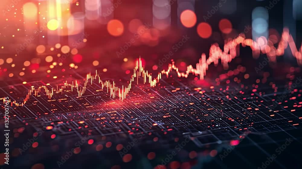 Poster vibrant digital financial graph visualization glowing trends and data analysis in market technology 