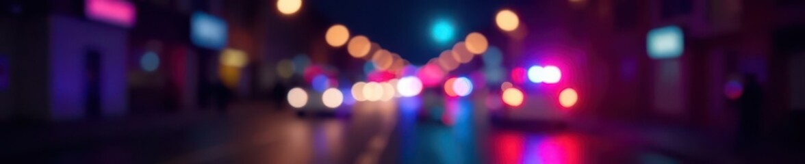 Obraz premium Intense blurred police lights, nighttime crime scene backdrop, accident, blue