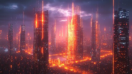 Fototapeta premium Futuristic cityscape illuminated at night.