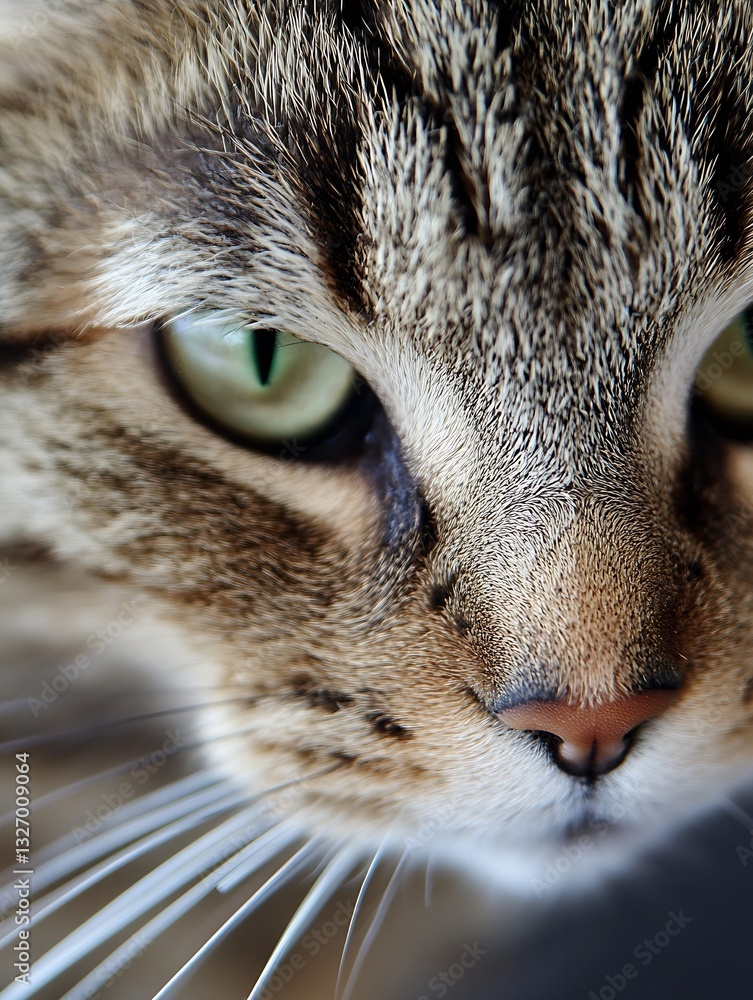 Poster Intimate closeup of a domestic cat's face capturing intricate patterns and vivid eyes : Generative AI