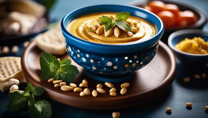 Traditional hummus in a bowl. Close up. 