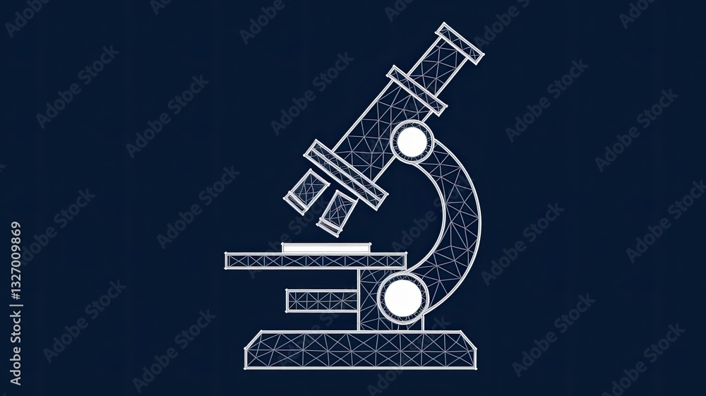 Poster abstract image of a microscope in the form of a starry sky or space, consisting of points, lines, an