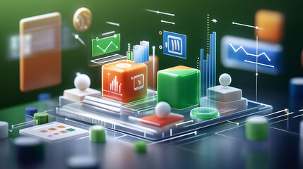 Data monetization big data. Analytics blockchain. Business strategy customer insights. 3D model illustrating data monetization strategy concepts.