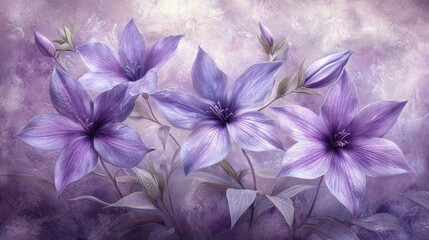 A serene illustration of delicate, purple flowers with soft petals against a muted background, evoking tranquility and beauty.