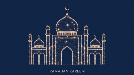 Obraz premium Abstract image of arabic mosque in the form of a starry sky or space, consisting of points, lines, and shapes in the form of planets, stars and the universe. Vector Ramadan Kareem concept 