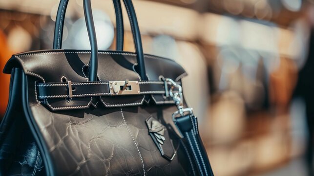 Close-up of a counterfeit luxury handbag with intricate stitching and logo details, illustrating the concept of imitation and counterfeit products in the fashion industry.