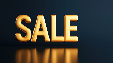 Glossy golden SALE letters reflecting on dark background, creating eye catching promotional display