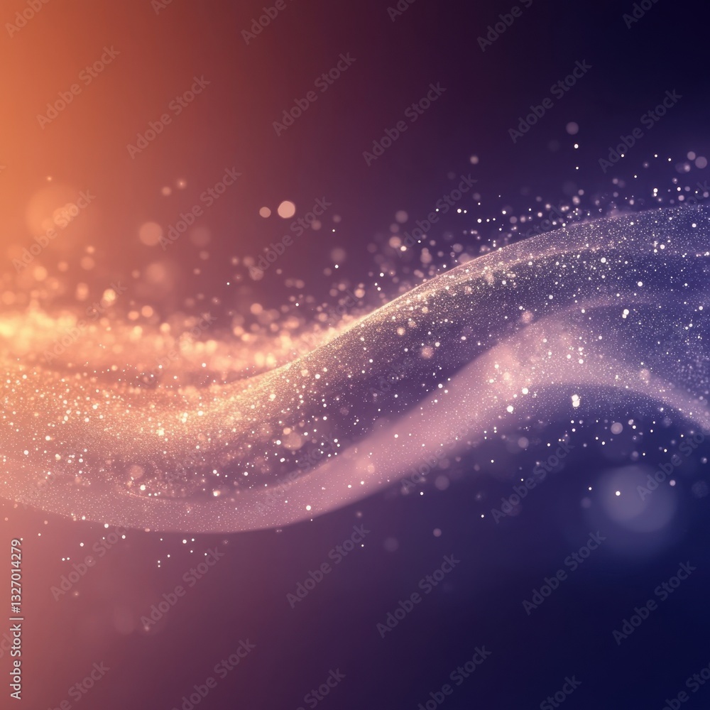 Poster Ethereal wave of sparkling particles flowing through a gradient background creating a dreamy and magical atmosphere with a soft and glowing effect