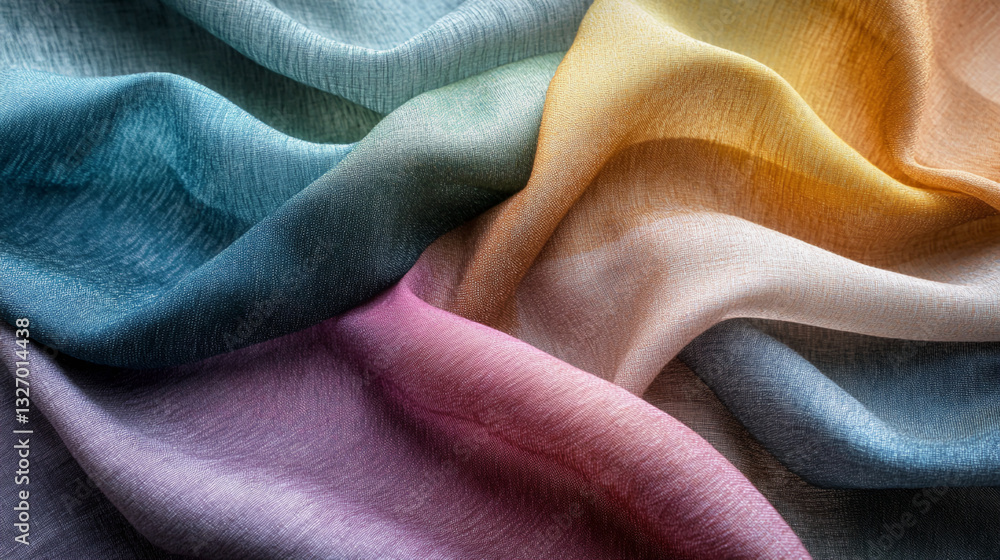 Poster soft, multicolored fabric texture with gradient hues, showcasing a luxurious and flowing drape, idea
