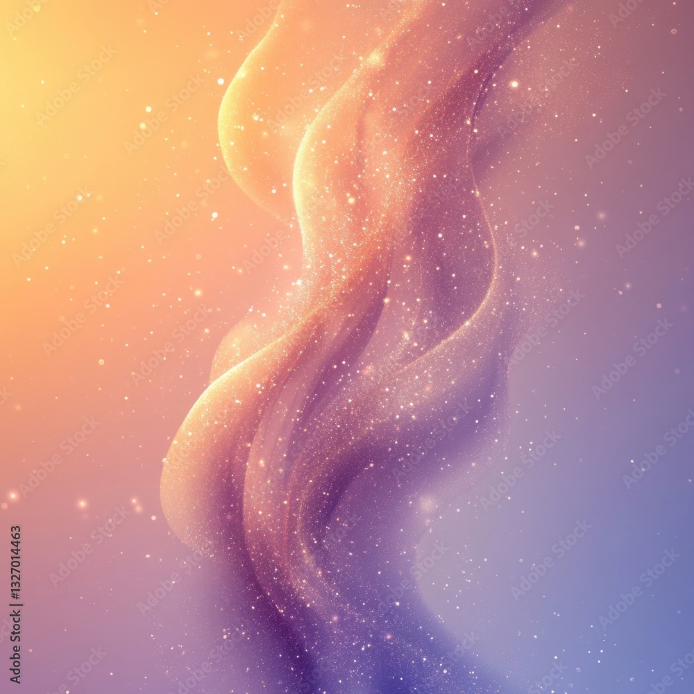 Poster ethereal golden wave with sparkling glitter particles on a gradient background creating a dreamy and