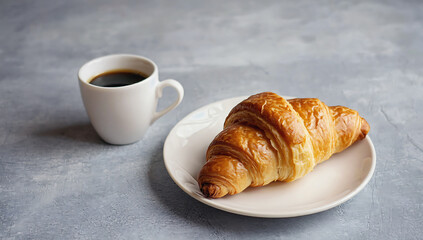 Coffee and croissant on a plate