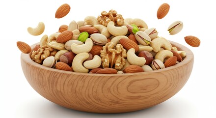 A Wooden Bowl Filled with a Delicious Mix of Assorted Nuts