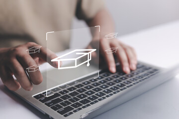 E-learning education concept, internet lessons and online webinar. who attends online lessons on a...