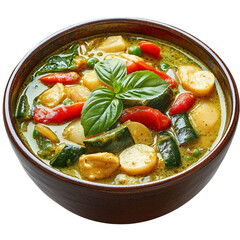 A Bowl of Thai Green Curry Spicy Curry with Coconut Isolated on Transparent Background
