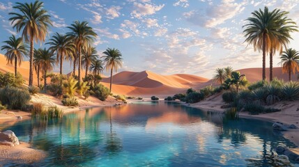 Fototapeta premium Clear Blue Natural Pond Amidst Golden Sand Dunes