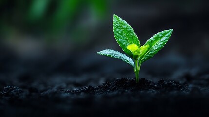 Naklejka premium New plant sprouting from rich soil symbolizing growth and renewal in nature : Generative AI